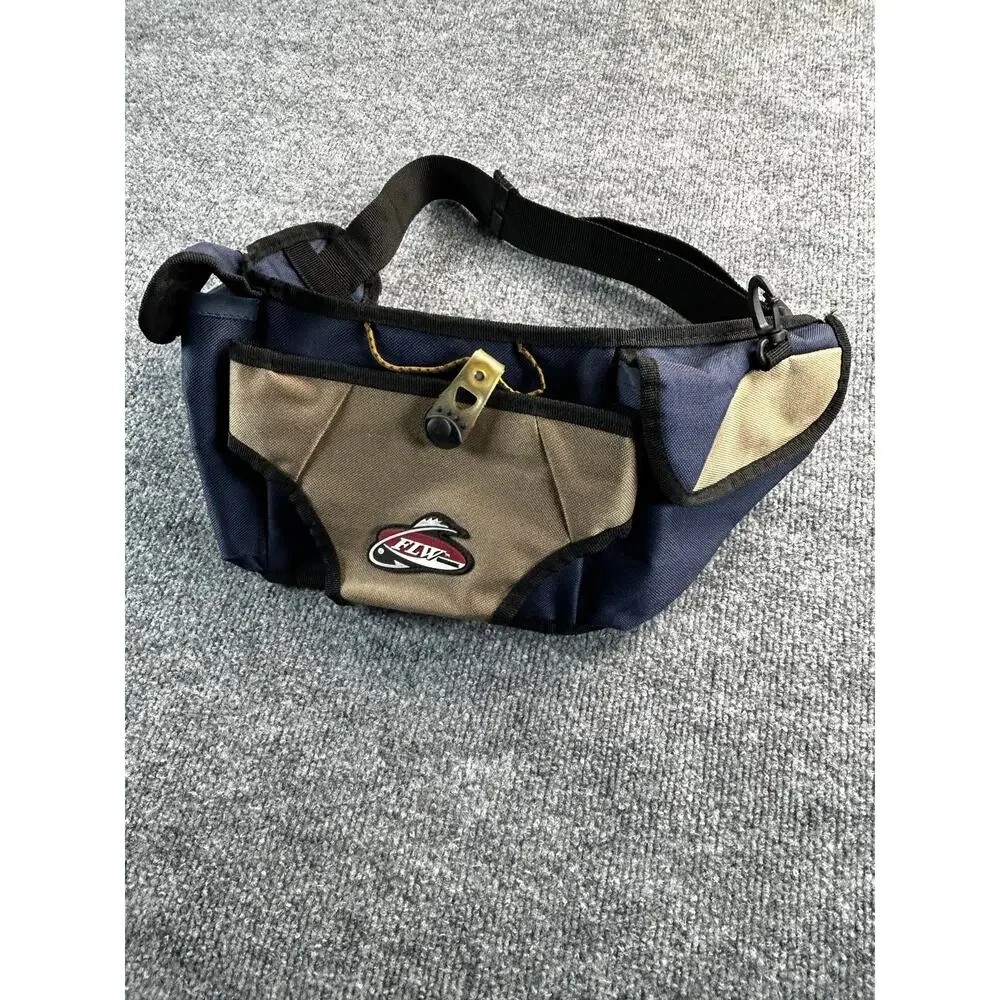 FLW Fishing Waist Tackle Bag Fanny Pack Utility Gear Bag Blue Tan - Picture 9 of 9